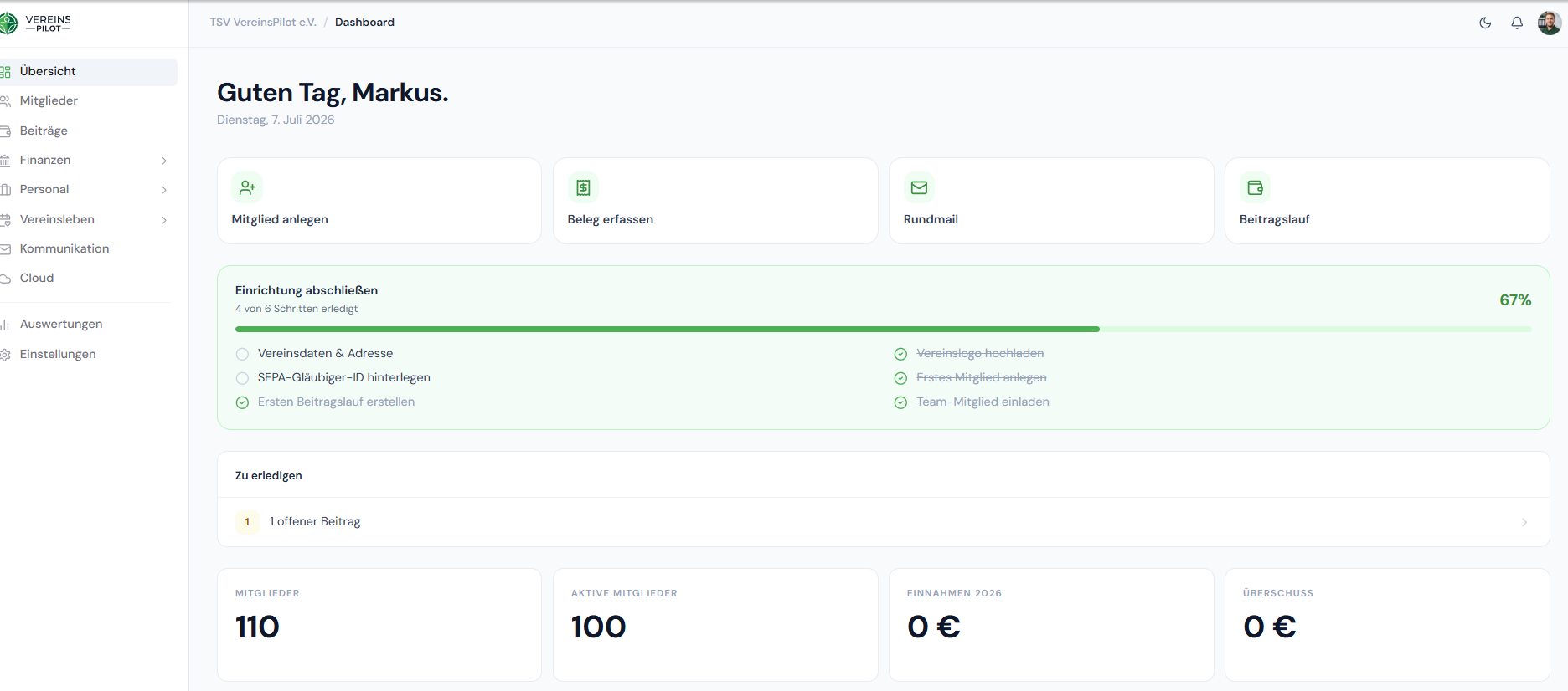 Das VereinsPilot-Dashboard