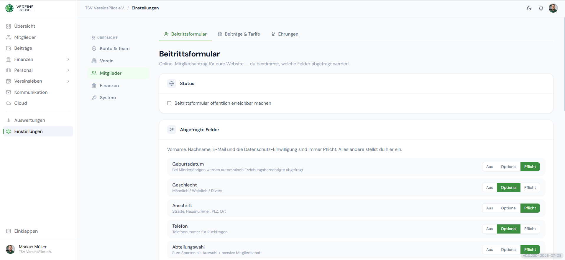 Das Online-Beitrittsformular