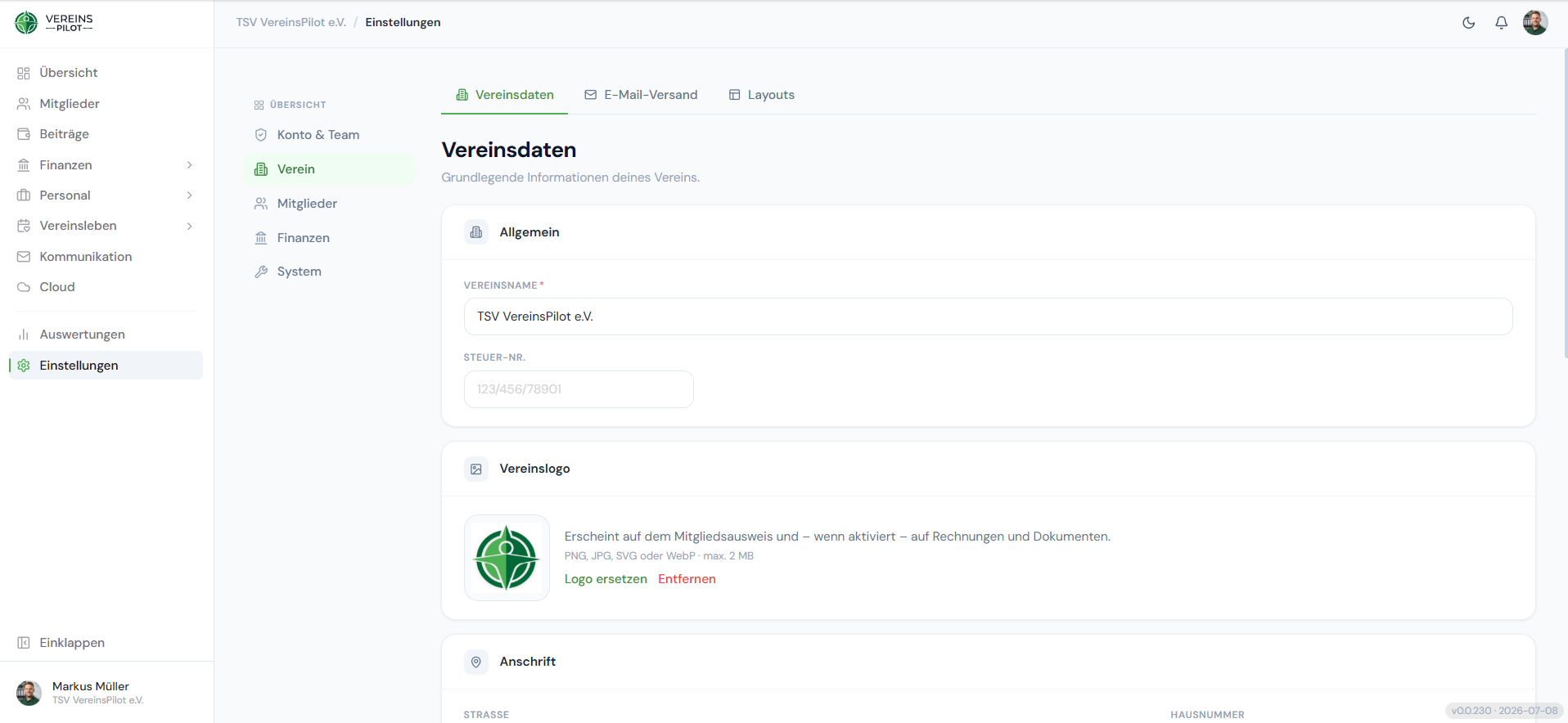 Vereinsdaten & Logo